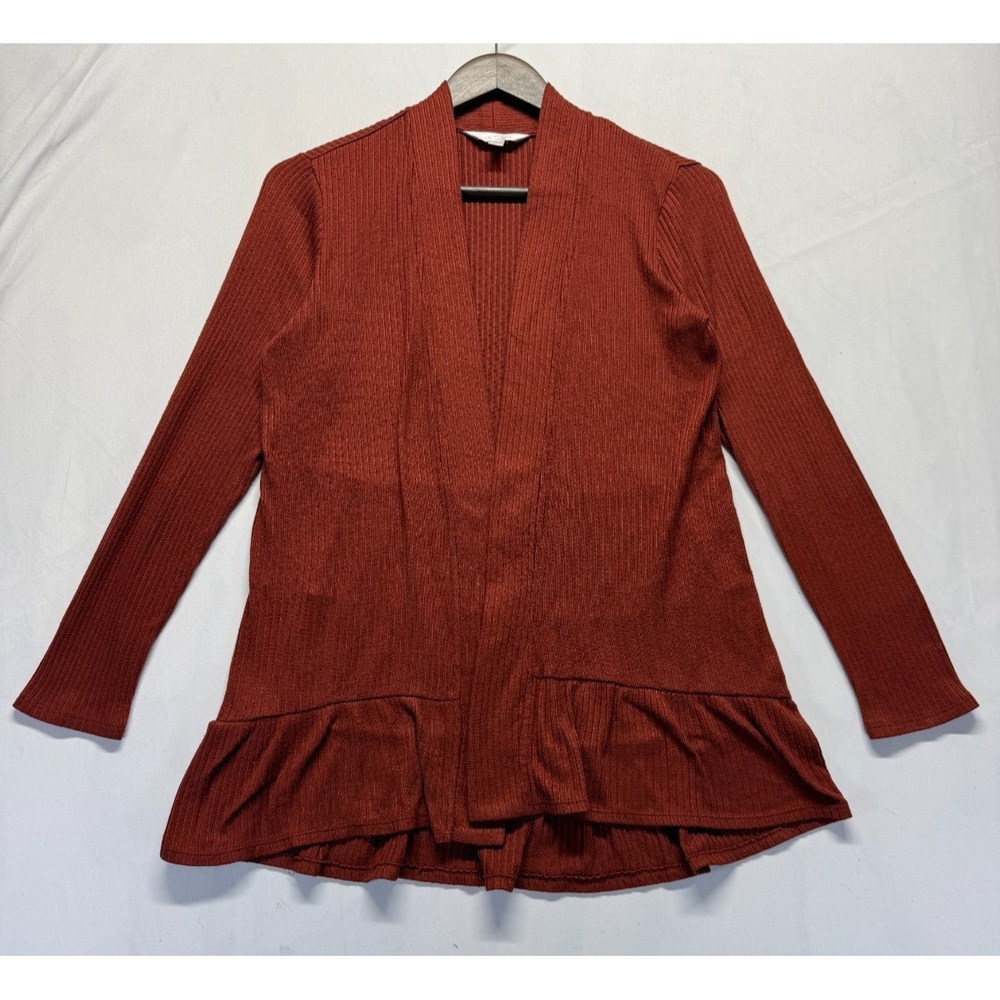 LC Lauren Conrad Cardigan Sweater Womens Small Rust Orange Open Front Peplum Hem